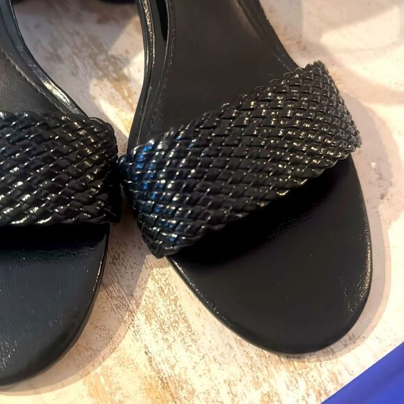 LIKE NEW Zara Black Wide Round Block Heeled Woven Sandals from 2019-Size 7.5/38 - Picture 9 of 15